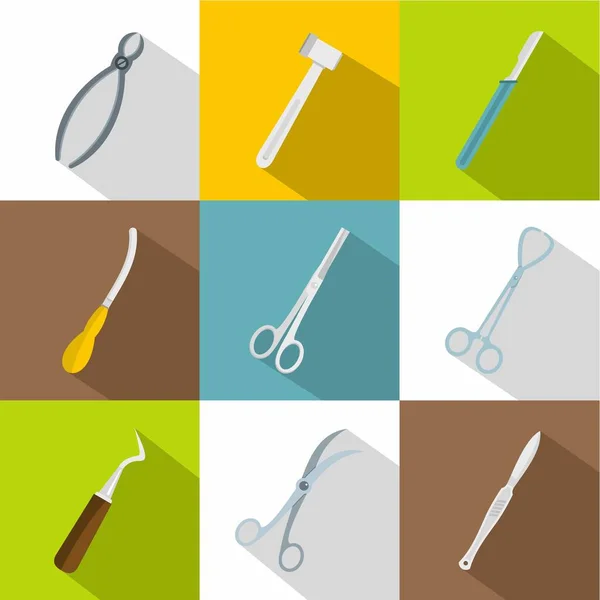 Surgical tools icons set, flat style — Stock Vector