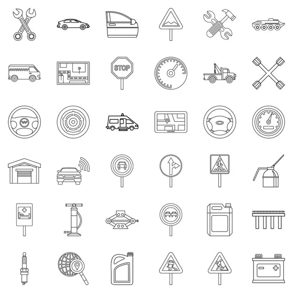 Conjunto de iconos de conductor de coche, estilo de esquema — Archivo Imágenes Vectoriales