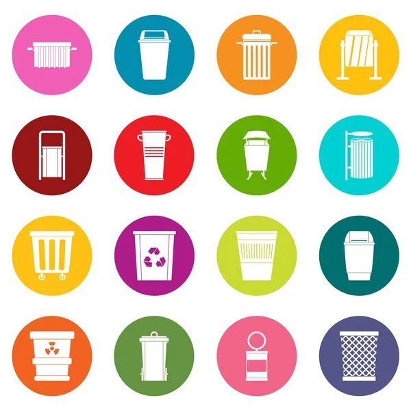 Müllcontainersymbole viele Farben gesetzt — Stockvektor