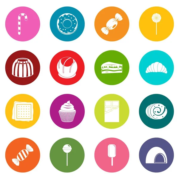 Dulces y caramelos iconos muchos colores conjunto — Vector de stock