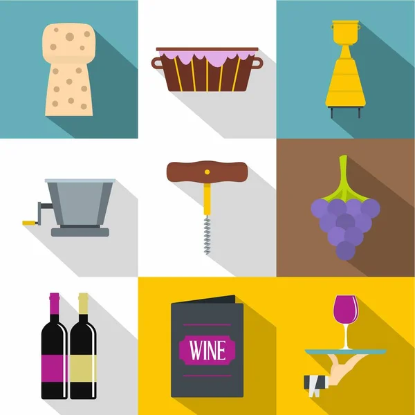 Vinproduktion ikoner set, platt stil — Stock vektor