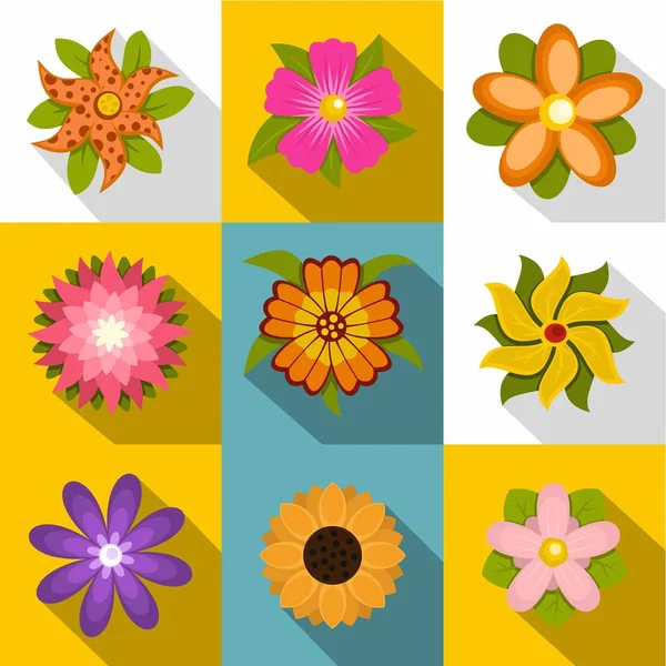 Set di icone di fiori selvatici, in stile piatto — Vettoriale Stock