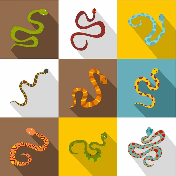 Ensemble d'icônes de serpents empoisonnés, style plat — Image vectorielle