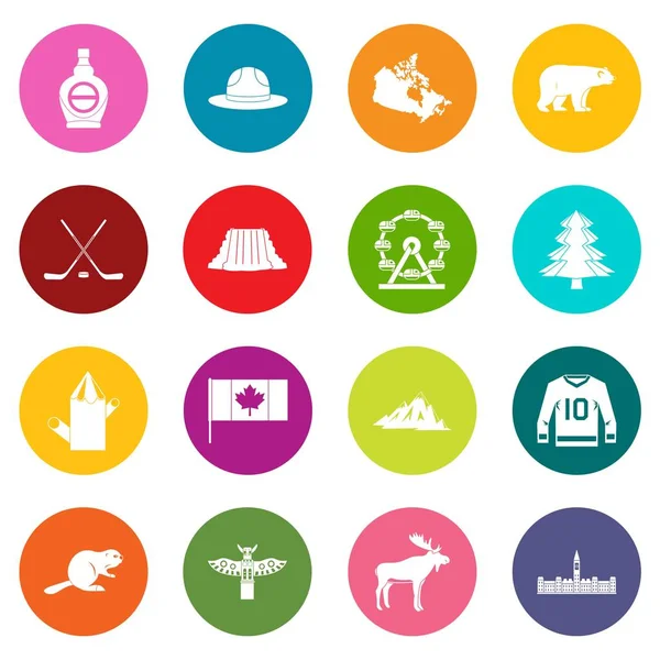 Çok renkli Kanada seyahat Icons set