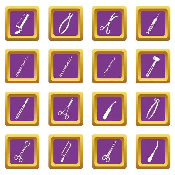 Surgeons tools icons set purple — Stock Vector