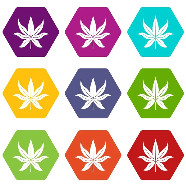 Pręt sześciokątny kolor zestaw ikon liści kasztanowca — Wektor stockowy