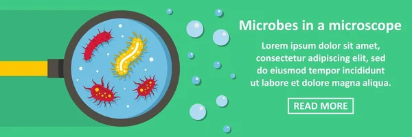 Microbes dans une bannière de microscope concept horizontal — Image vectorielle