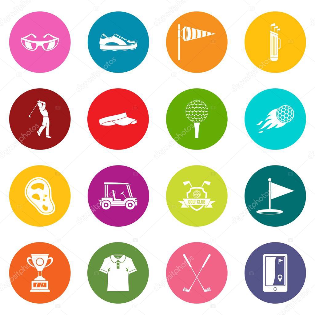 Golf items icons many colors set isolated on white for digital marketing