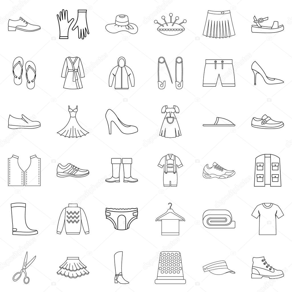 Shoe icons set. Outline style of 36 shoe vector icons for web isolated on white background