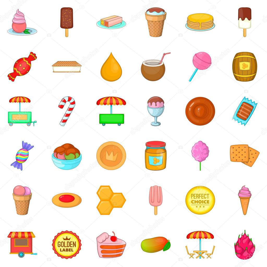 Dessert icons set. Cartoon style of 36 dessert vector icons for web isolated on white background