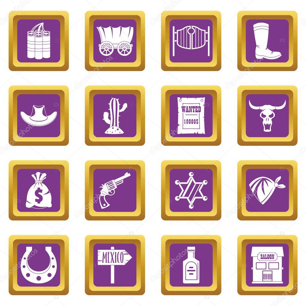 Wild west icons set purple