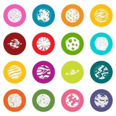 Çok renkli fantastik gezegenler Icons set