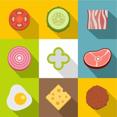 Kahvaltı Icons set, düz stil