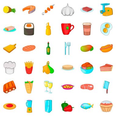 Mutfak Icons set, karikatür tarzı