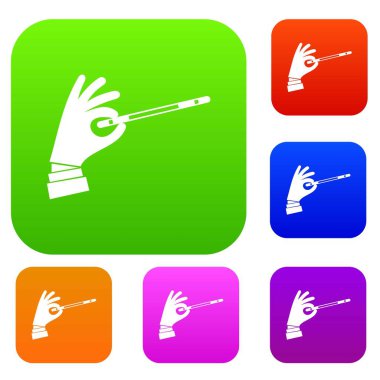 Sihirbaz el bir sihirli değnek ile koleksiyonu ayarla