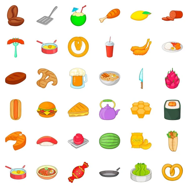 Conjunto de ícones de pequeno-almoço, estilo cartoon — Vetor de Stock