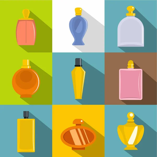 Ensemble d'icônes de bouteille de parfum, style plat — Image vectorielle