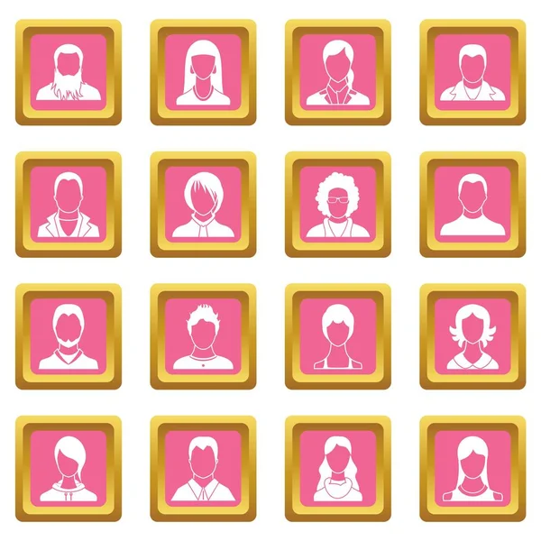 Avatares definir ícones rosa — Vetor de Stock