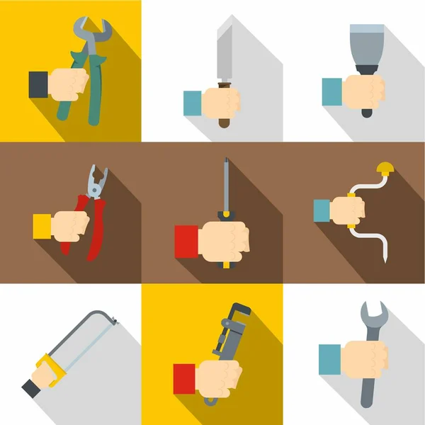 Ensemble d'icônes de main de travailleur, style plat — Image vectorielle