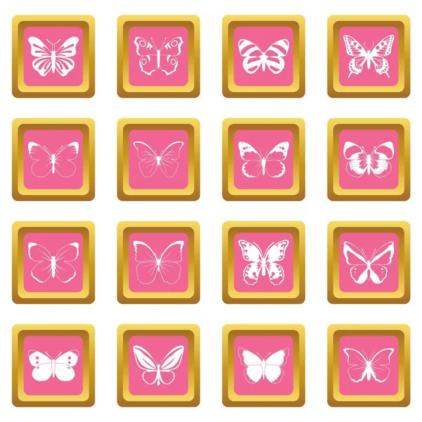 Conjunto de ícones borboleta rosa — Vetor de Stock
