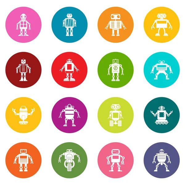 Robot iconos de muchos colores conjunto — Vector de stock