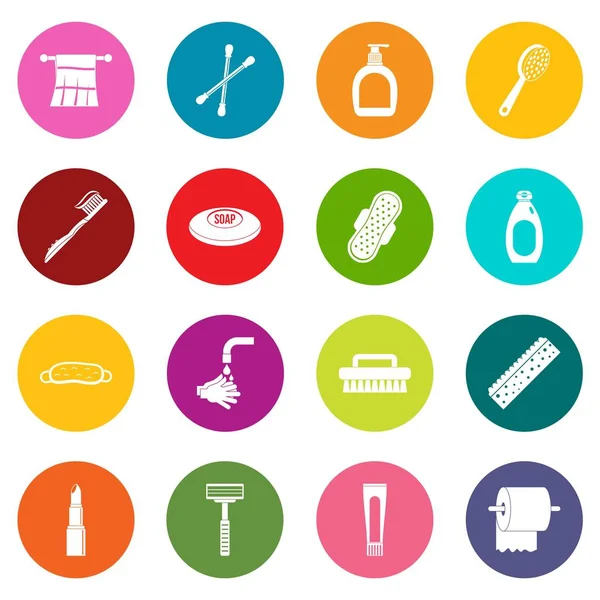Hygiene-Tools Symbole in vielen Farben gesetzt — Stockvektor