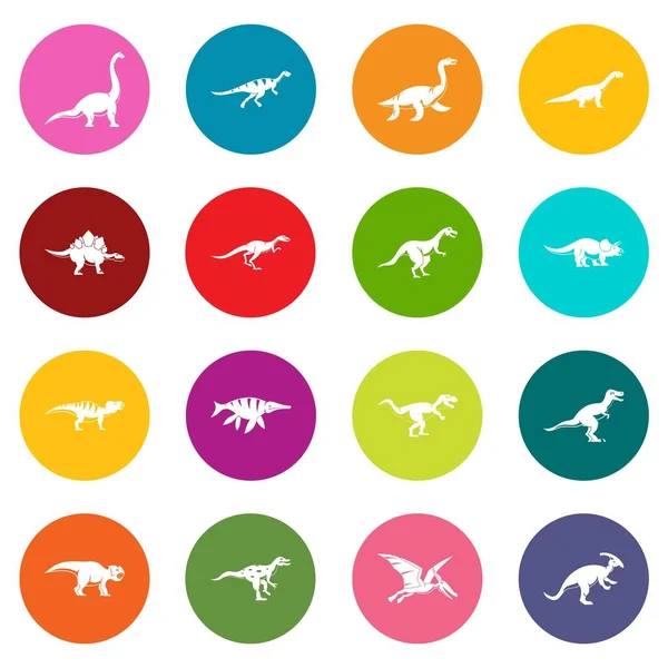 Dinosaur pictogrammen veel kleuren instellen — Stockvector