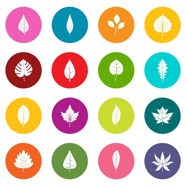 植物叶片图标许多颜色设置 — 图库矢量图片