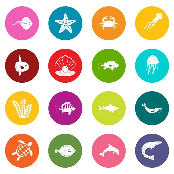Ícones de animais do mar muitas cores conjunto —  Vetores de Stock