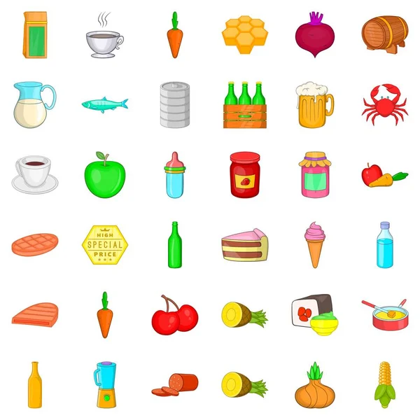 Set di icone per i pasti, stile cartone animato — Vettoriale Stock