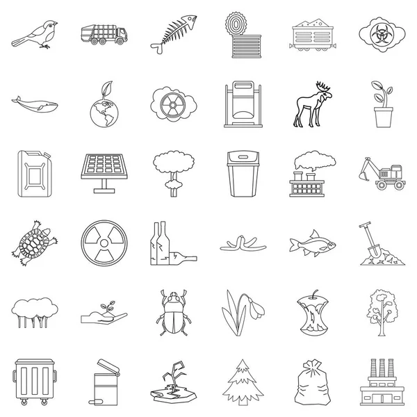 Garbage icons set, outline style — Stock Vector