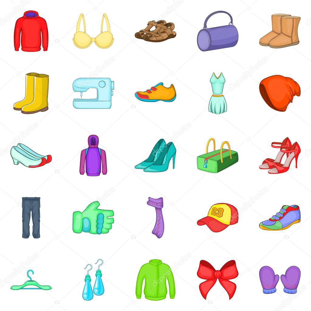 Conjunto de iconos de prendas de vestir de fundación, estilo de dibujos