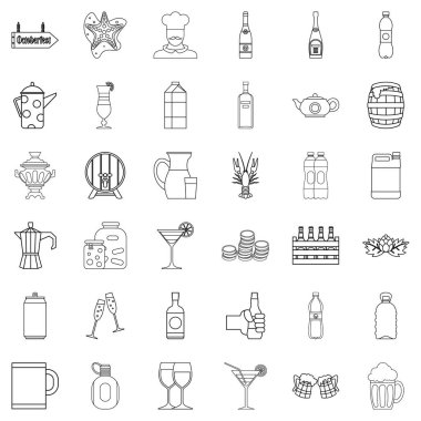 İçki için parti Icons set, anahat stili