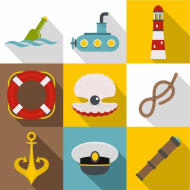 Sualtı Arama Icons set, düz stil