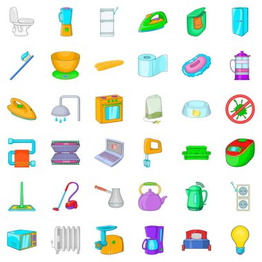 Düz Icons set, karikatür tarzı