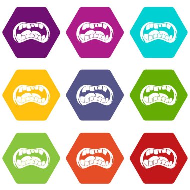 Renk altı yüzlü zombi ağız Icon set