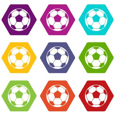 Renk altı yüzlü futbol futbol topu Icon set
