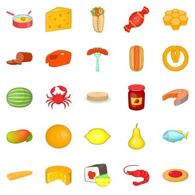 Deniz ürünleri Icons set, karikatür tarzı