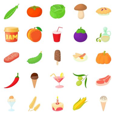 Konserve ürünler Icons set, karikatür tarzı