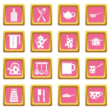Mutfak araç ve gereçleri simgeler pembe