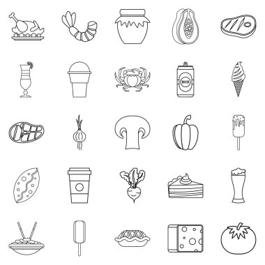 Aile yemeği Icons set, anahat stili