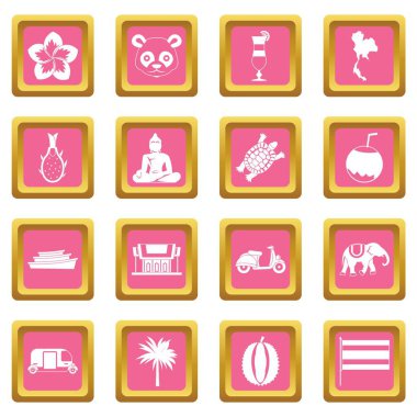 Pembe renk izole vektör çizim web ve herhangi bir tasarım için Kosta Rika Icons set