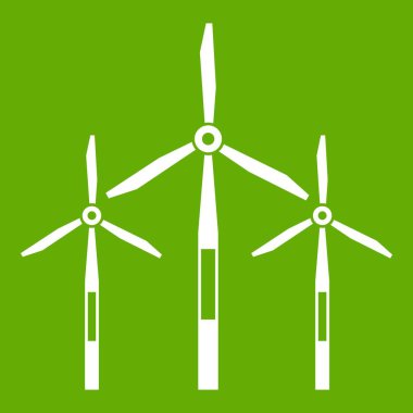 Yeşil arka plan üzerinde izole rüzgar jeneratörü türbinleri simgesi beyaz. Vektör çizim