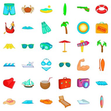 Yaz plaj simgeler ayarla, tarzı çizgi film