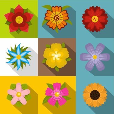 Yaz çiçek simgeleri ayarla, stil düz