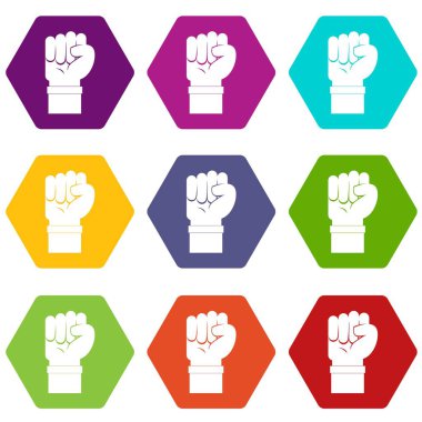 Renk altı yüzlü yumruk Icon set