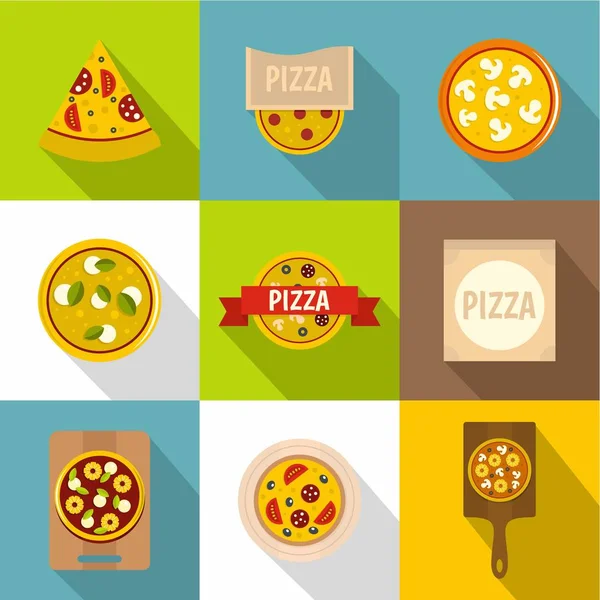 Gotowania pizza zestaw ikon, płaski — Wektor stockowy
