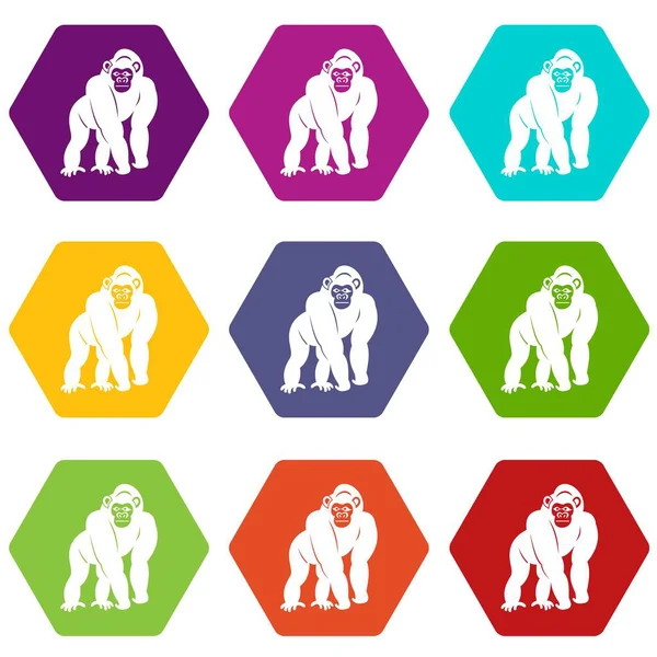 Bonobo icono conjunto hexaedro color — Vector de stock