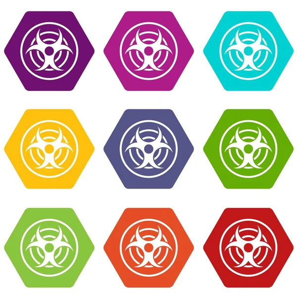 Sign of biological threat icon set color hexahedron — Stock Vector