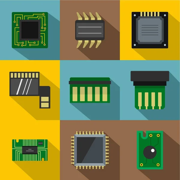 Technologie pictogrammen chipset, vlakke stijl — Stockvector